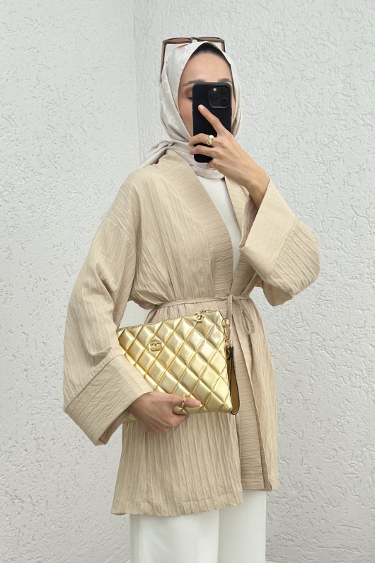 Büyük Manşetli Kimono 2215 - BEJ