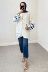 Kolu Nakışlı Kimono 2216 - BEYAZ