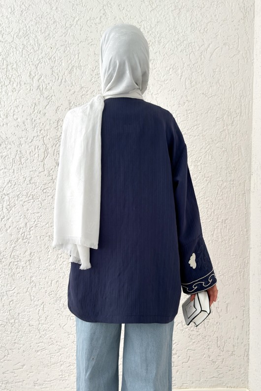 Kolu Nakışlı Kimono 2216 - LACİVERT