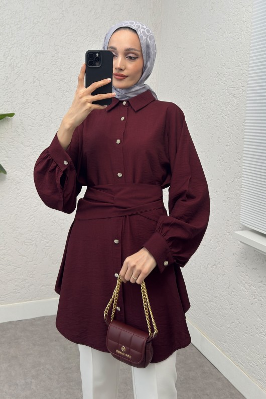 Entegre Kuşaklı Tunik 2217 - BORDO