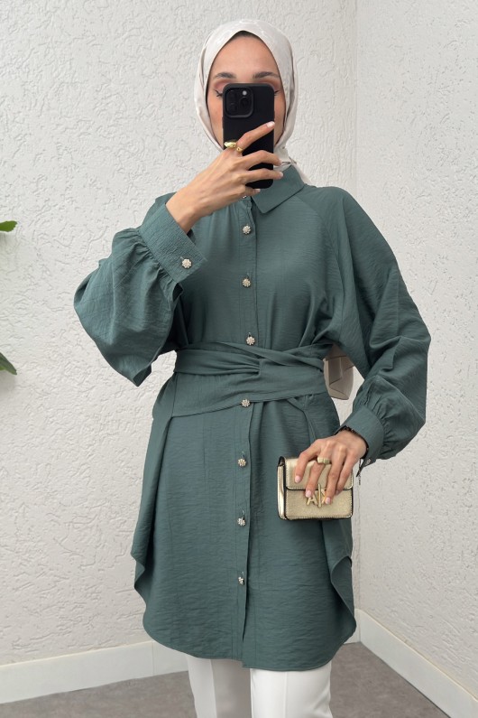 Entegre Kuşaklı Tunik 2217 - NİL YEŞİLİ