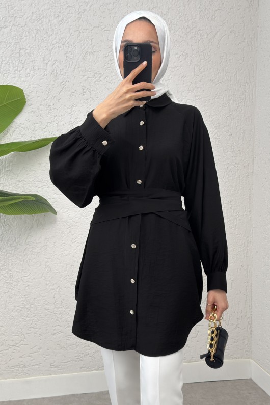 Entegre Kuşaklı Tunik 2217 -SİYAH