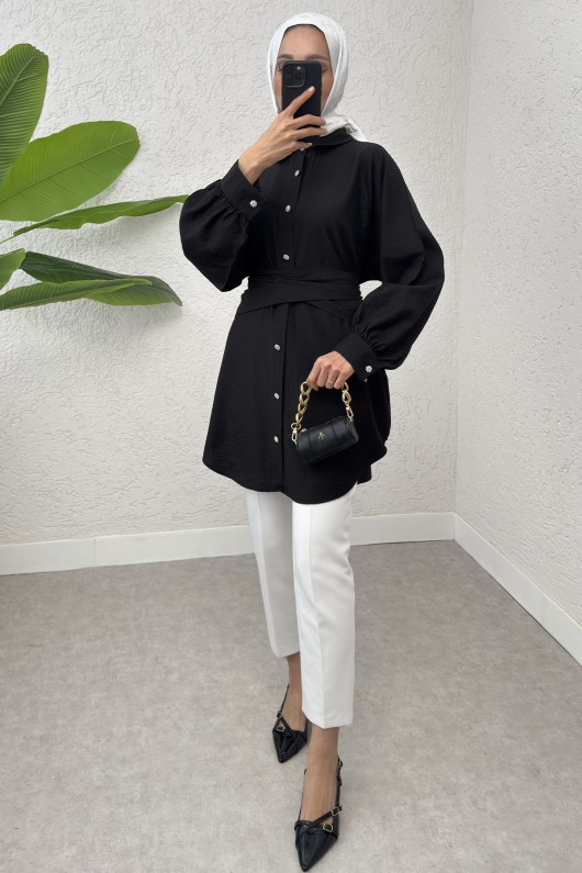 Entegre Kuşaklı Tunik 2217 -SİYAH