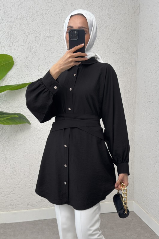 Entegre Kuşaklı Tunik 2217 -SİYAH