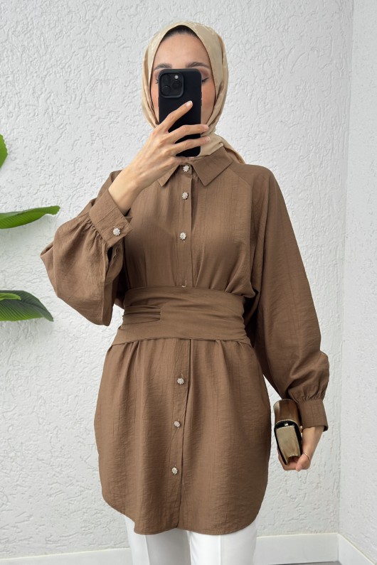 Entegre Kuşaklı Tunik 2217 -VİZON