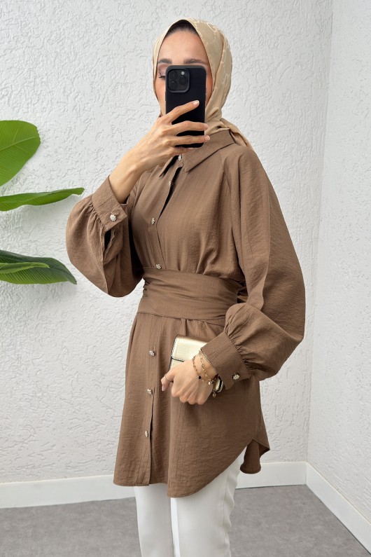 Entegre Kuşaklı Tunik 2217 -VİZON