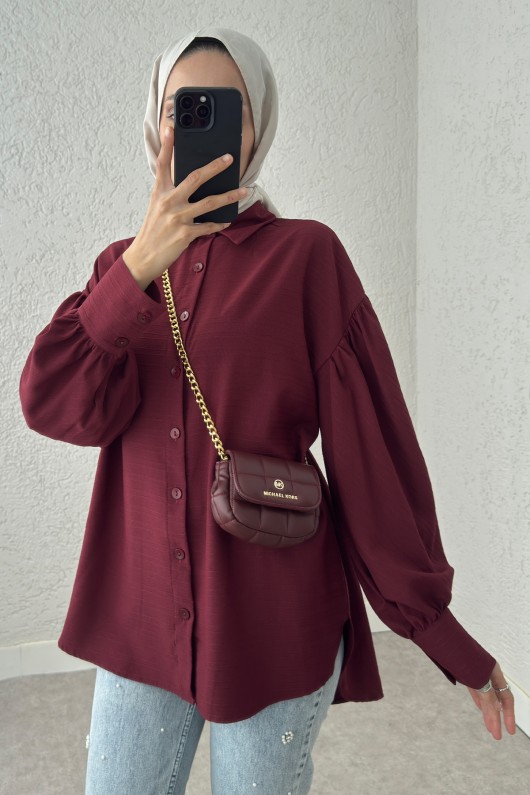 Manşet Düğmeli Gömlek 2218 - BORDO
