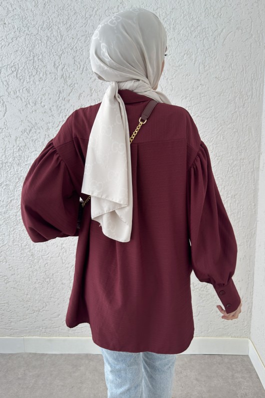 Manşet Düğmeli Gömlek 2218 - BORDO
