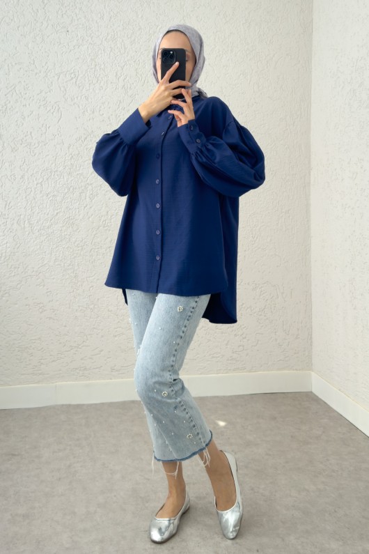 Manşet Düğmeli Gömlek 2218 - LACİVERT