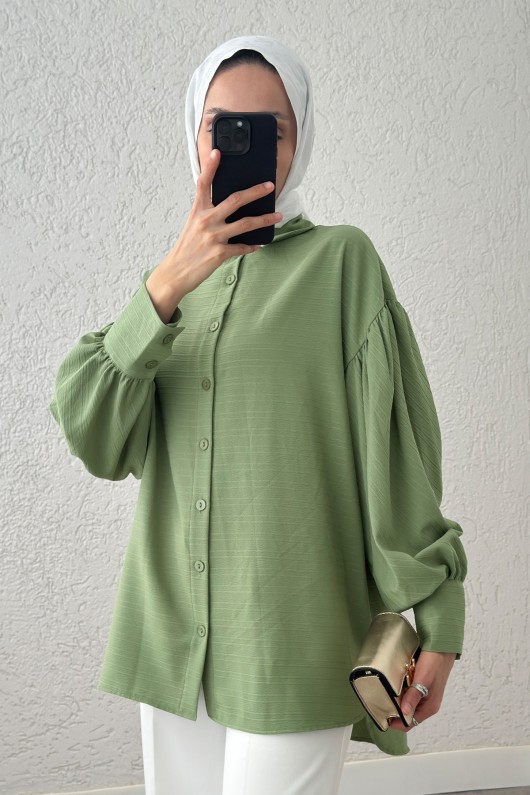 Manşet Düğmeli Gömlek 2218 - MİNT YEŞİLİ