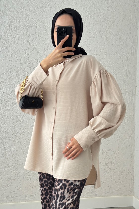 Manşet Düğmeli Gömlek 2218 - TAŞ RENGİ