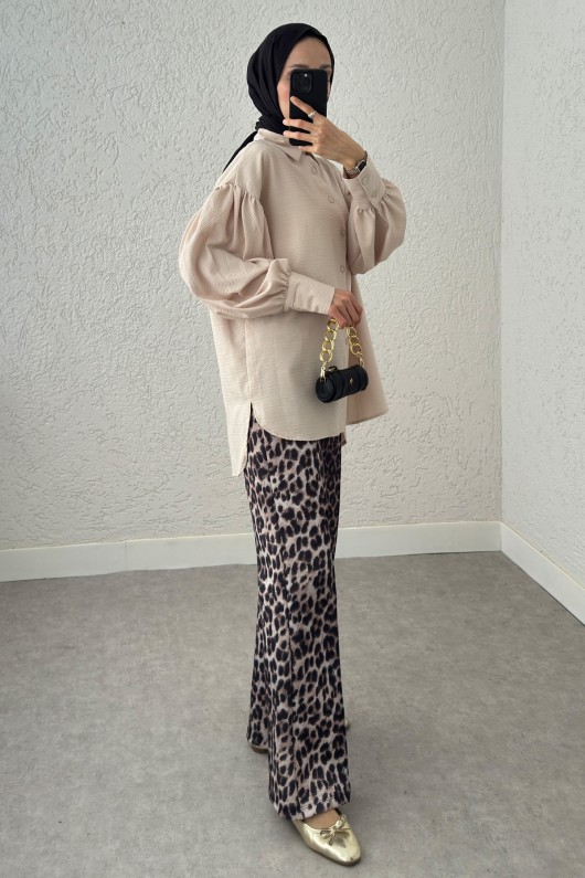 Manşet Düğmeli Gömlek 2218 - TAŞ RENGİ