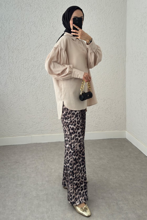 Manşet Düğmeli Gömlek 2218 - TAŞ RENGİ