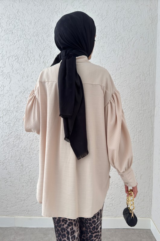 Manşet Düğmeli Gömlek 2218 - TAŞ RENGİ