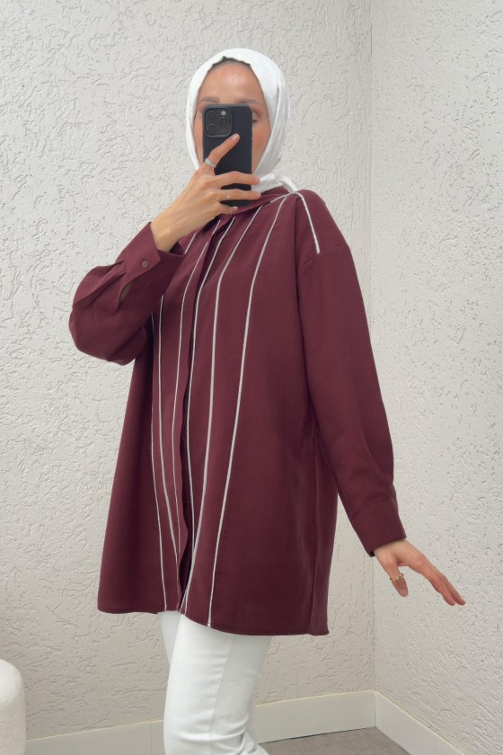 Ara Biyeli Tesettür Gömlek 2219 - BORDO