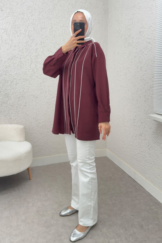 Ara Biyeli Tesettür Gömlek 2219 - BORDO