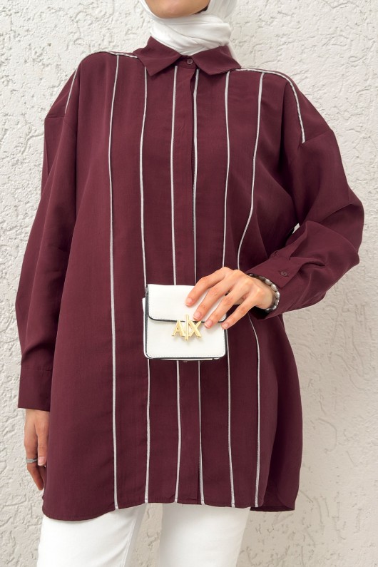 Ara Biyeli Tesettür Gömlek 2219 - BORDO Ara Biyeli Tesettür Gömlek 2219 - BORDO