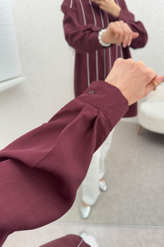 Ara Biyeli Tesettür Gömlek 2219 - BORDO Ara Biyeli Tesettür Gömlek 2219 - BORDO