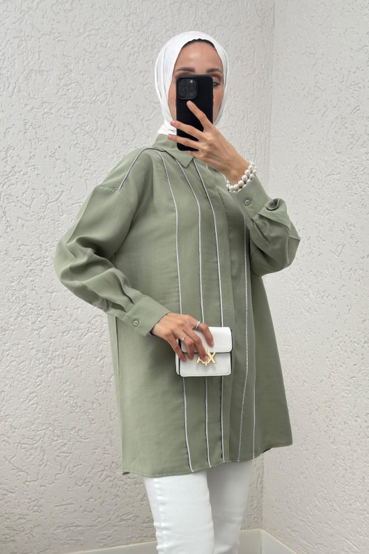 Ara Biyeli Tesettür Gömlek 2219 - MİNT YEŞİLİ