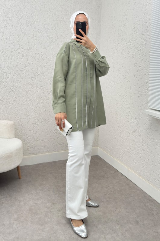 Ara Biyeli Tesettür Gömlek 2219 - MİNT YEŞİLİ