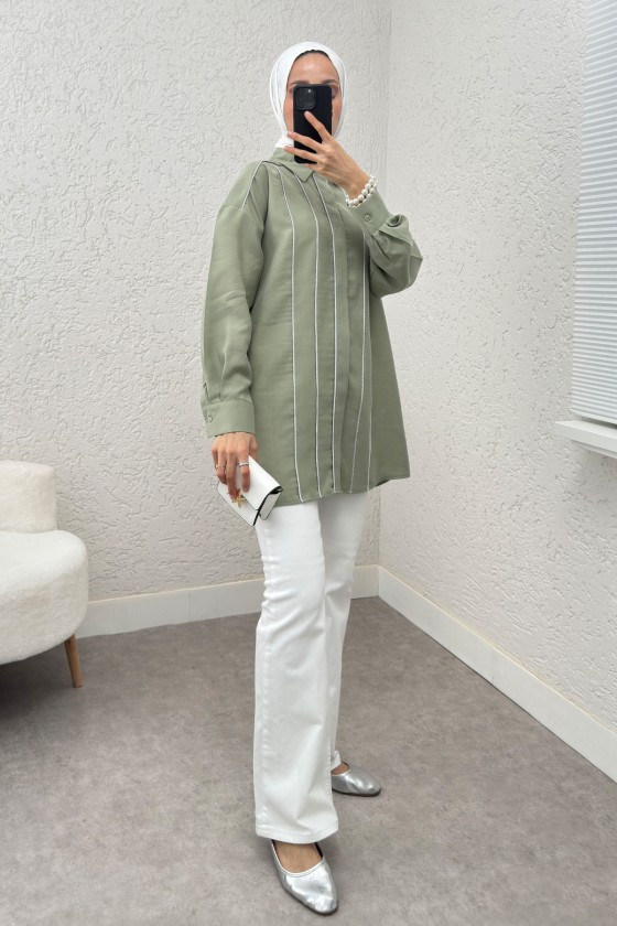 Ara Biyeli Tesettür Gömlek 2219 - MİNT YEŞİLİ