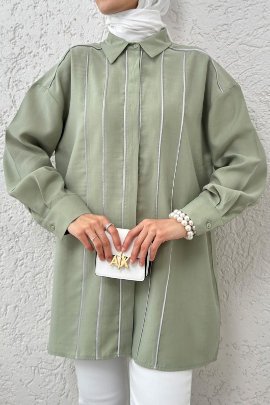 Ara Biyeli Tesettür Gömlek 2219 - MİNT YEŞİLİ