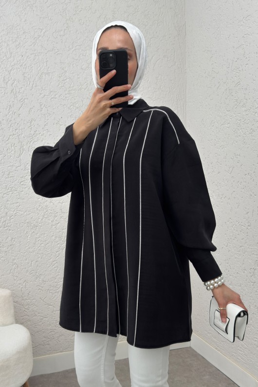 Ara Biyeli Tesettür Gömlek 2219 - SİYAH