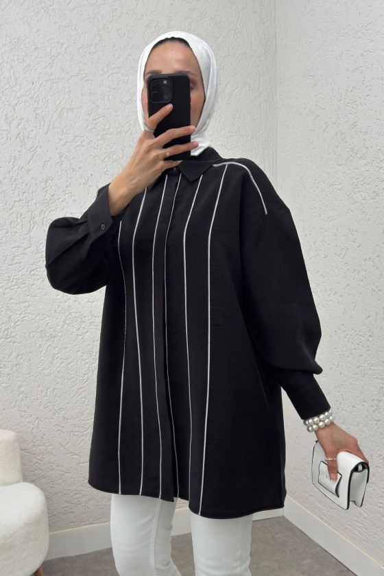 Ara Biyeli Tesettür Gömlek 2219 - SİYAH