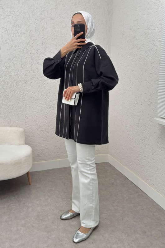 Ara Biyeli Tesettür Gömlek 2219 - SİYAH