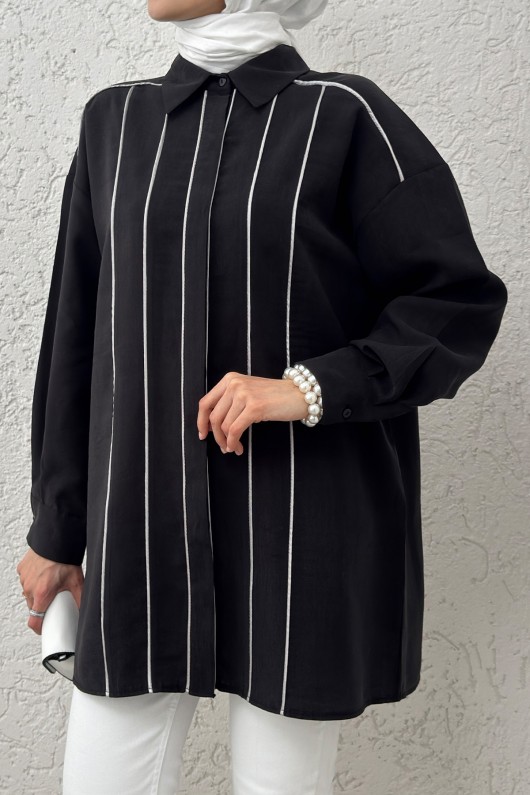Ara Biyeli Tesettür Gömlek 2219 - SİYAH