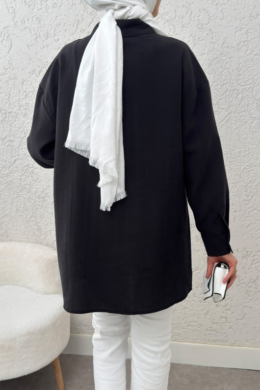 Ara Biyeli Tesettür Gömlek 2219 - SİYAH