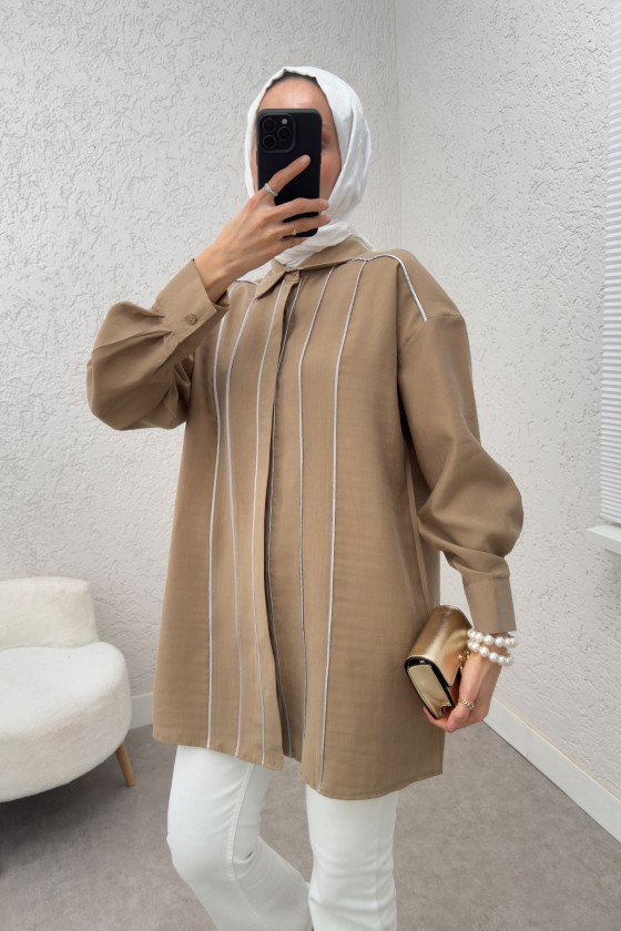 Ara Biyeli Tesettür Gömlek 2219 - VİZON