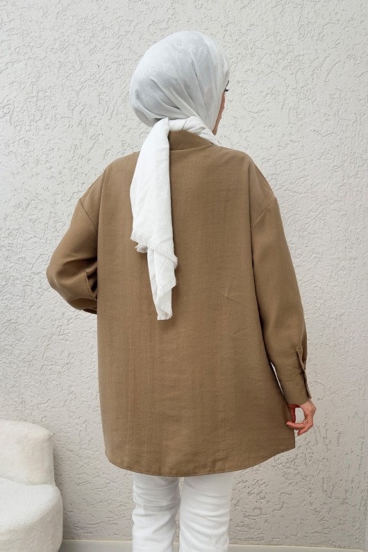 Ara Biyeli Tesettür Gömlek 2219 - VİZON Ara Biyeli Tesettür Gömlek 2219 - VİZON