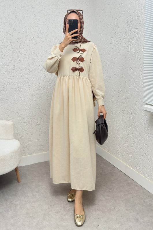 Önü Deri Detaylı Elbise 2221 - TAŞ Önü Deri Detaylı Elbise 2221 - TAŞ