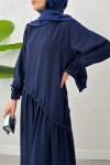 Çapraz Büzgülü Tesettür Elbise 2222 - LACİVERT