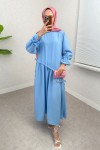Çapraz Büzgülü Tesettür Elbise 2222 - BEBE MAVİSİ