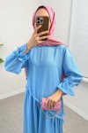 Çapraz Büzgülü Tesettür Elbise 2222 - BEBE MAVİSİ