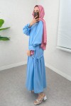 Çapraz Büzgülü Tesettür Elbise 2222 - BEBE MAVİSİ