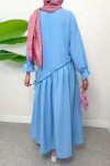 Çapraz Büzgülü Tesettür Elbise 2222 - BEBE MAVİSİ
