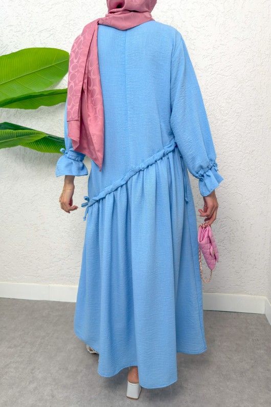 Çapraz Büzgülü Tesettür Elbise 2222 - BEBE MAVİSİ