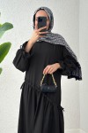 Çapraz Büzgülü Tesettür Elbise 2222 - SİYAH