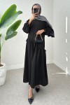 Çapraz Büzgülü Tesettür Elbise 2222 - SİYAH