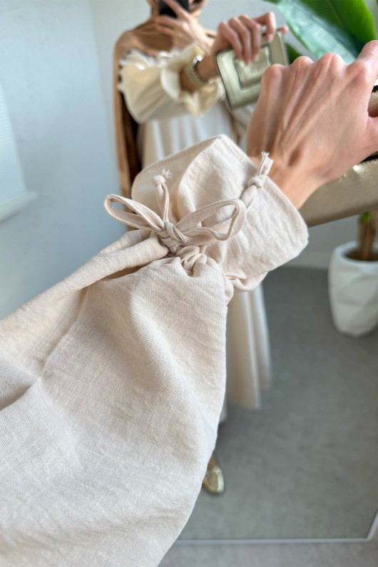 Çapraz Büzgülü Tesettür Elbise 2222 - TAŞ RENGİ