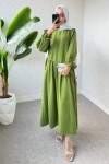 Çapraz Büzgülü Tesettür Elbise 2222 - YEŞİL Çapraz Büzgülü Tesettür Elbise 2222 - YEŞİL