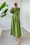 Çapraz Büzgülü Tesettür Elbise 2222 - YEŞİL Çapraz Büzgülü Tesettür Elbise 2222 - YEŞİL