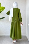 Çapraz Büzgülü Tesettür Elbise 2222 - YEŞİL Çapraz Büzgülü Tesettür Elbise 2222 - YEŞİL