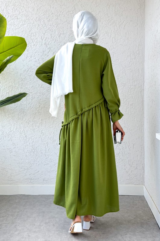 Çapraz Büzgülü Tesettür Elbise 2222 - YEŞİL Çapraz Büzgülü Tesettür Elbise 2222 - YEŞİL