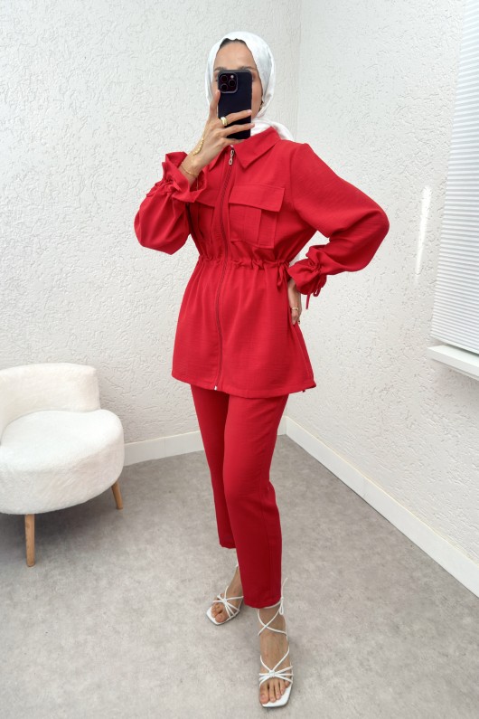 Bel ve Kol Büzgülü Takım 2223 - KIRMIZI