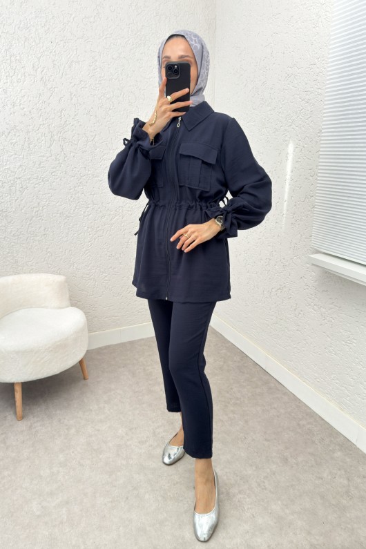 Bel ve Kol Büzgülü Takım 2223 - LACİVERT