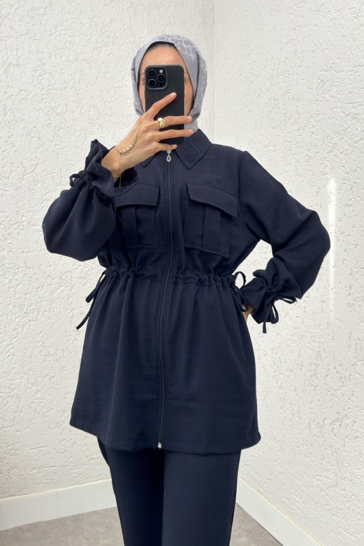 Bel ve Kol Büzgülü Takım 2223 - LACİVERT